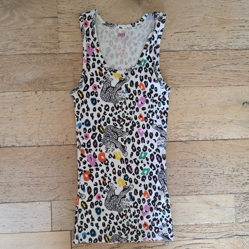 y2k Vintage Soffe Multicolor Leopard Print Tank Top 2000's 100% cotton mcbling